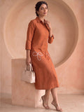 Casual Rust Shirt Dress With Thread Embroiderey Detailing