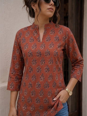 Rust Ajrakh Women's Kurta
