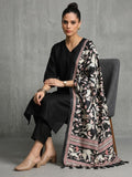 Varanga Women Solid Black V Neck Straight Kurta Set With Printed Dupatta