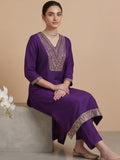 Varanga Women Zari Embroidered Yoke Kurta With Trouser & Sequins Detailed Dupatta