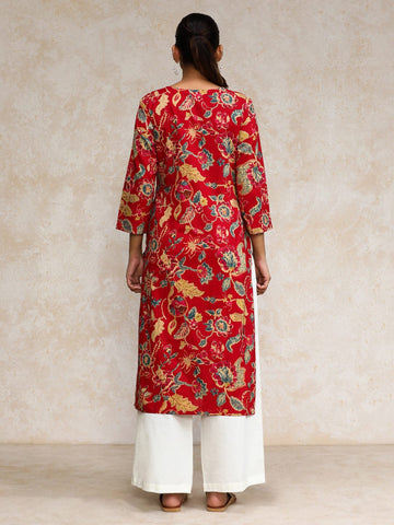 Varanga Women Bold Floral Printed With Lace gota patti Detailed Yoke Kurta