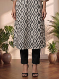 Geometric Printed Aline Cotton Kurta Set With Fusion Look