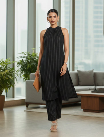 Varanga Women brown Halter Neck Straight Kurta with trouser
