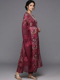 Varanga Women Maroon Floral Printed Embroidered Kurta Paired With Bottom And Dupatta