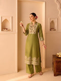 Chanderi Printed Kurta With Trouser And Dupatta