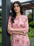 Varanga Women Grey Floral Printed Wit V-Neck And Three Quater Sleeve Straight Kurta