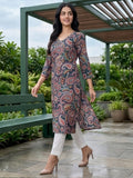 Varanga Women Paisely Printed Sequin Embroidered V Neck Kurta