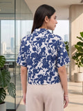 Blue Coloured Short Sleeves Shirt Collar Top