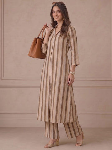 Varanga Women Striped Pure Cotton Kurta with Trousers