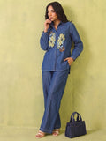 Soft Denim Co-Ord Set With Elegant Floral Embroidery