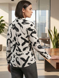 White Coloured Slim Collar Long Sleeves Graphic Shirt