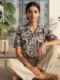 Black Coloured Short Sleeves Shirt Collar Top