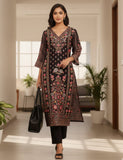 Varanga Women Black Ethnic Floral Printed  Kurta With Solid Trouser.