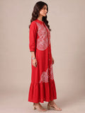 Crimson Red Embroidered Dress Featuring Bold Spiral Thread Work