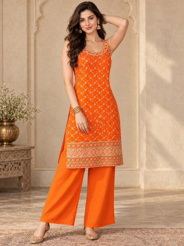 Varanga Women Ethnic Motifs Embroidered Regular Thread Work Kurta with Palazzos & With Dupatta