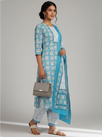 Varanga Women Ethnic Floral Printed Kurta Wih Salwar & Dupatta