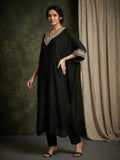 Varanga Women-Zari Embroidered Lace Neck Flared Kaftan With Trouser
