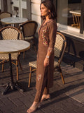 Floral Embroidered Brown Ethnic Kurta Set .