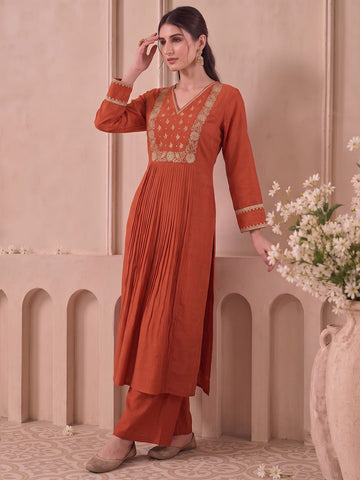 The Mayur Rust Kurta Set