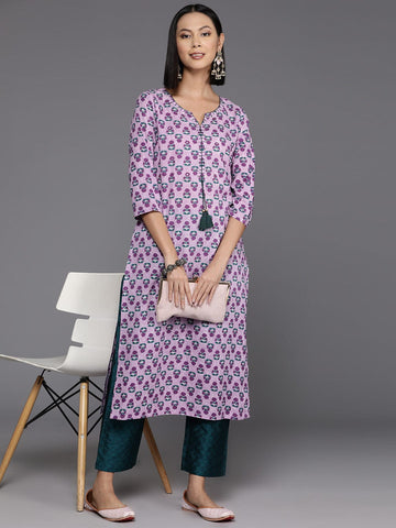 Varanga Women Ethnic Motifs Printed Sequinned Cotton Kurta
