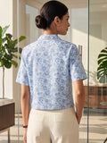 Blue Coloured Short Sleeves Shirt Collar Top