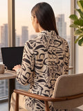 Cream Coloured Slim Collar Long Sleeves Geometric Shirt