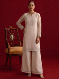 Embroidered Chanderi Kurta Set With Palazzo And Matching Dupatta