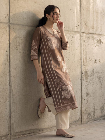 The Espresso Bloom Pure Silk Festive Women'S Kurta Set