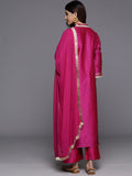 Varanga Women Fuchsia Zari Embroidered Kurta Paired With Bottom And Dupatta