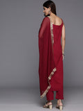 Varanga Women Maroon Round Neck, Spaghetti Strap Style Straight Kurta Paired With Tonal Bottom And Dupatta