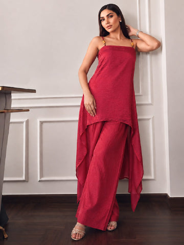 Varanga Women Layered Silk Crepe Kurta with Palazzos