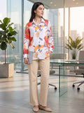 White Coloured Slim Collar Long Sleeves Floral Shirt