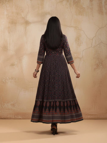 Varanga Pure Cotton Hand-Block Print Anarkali Maxi Kurta
