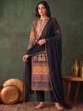 Women'S Black Floral Printed Straight Kurta Set With Tonal Dupatta