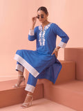 Indigo Blue Embroidered Kurta With Straight Trousers Set
