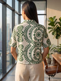 Green Coloured Short Sleeves Shirt Collar Top