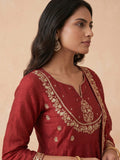 Women's Zari Splendour Maroon Embroidered Anarkali Set