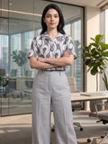 Grey Coloured Short Sleeves Shirt Collar Top