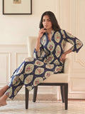 Navy Blue A-Line Kurta Set Featuring A Split Mandarin Collar
