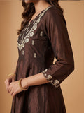 Women's Mocha Elegance Embroidered Anarkali Set