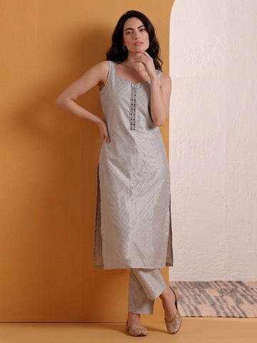 Women's Woven Design Kurta Set With Bhagalpuri Dupatta