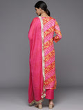 Varanga Women Pink And Yellow Lehariya Gota Embroidered Yoke Kurta With Bottom And Dupatta