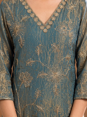 Embroidered Shimmer Kurta Set With Dupatta