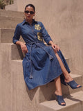 Denim Shirt Dress with Floral Applique work