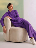 Women Purple Solid Relaxed-Fit Shirt & Wide-Leg Co-Ord Set