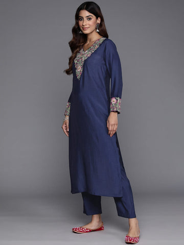 Varanga Floral Embroidered Thread Work Kurta with Trousers & Dupatta