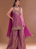 Embroidered Shimmer Short Kurta With Palazzo And Dupatta