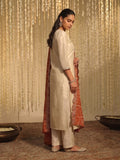 Off-White Embroidered Kurta Set With Printed Scallop Border Dupatta