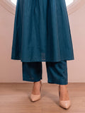 Women's Teal Blue Floral Embroidered Kurta With Trousers
