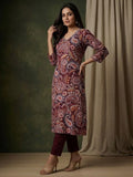 Varanga Women Paisely Printed Sequin Embroidered V Neck Kurta